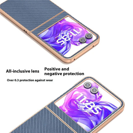 For Motorola Razr 50 5G Case Electroplating Phone Cover Carbon Fiber Texture PU+TPU Protective Case