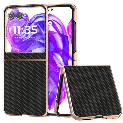 For Motorola Razr 50 5G Case Electroplating Phone Cover Carbon Fiber Texture PU+TPU Protective Case - Black