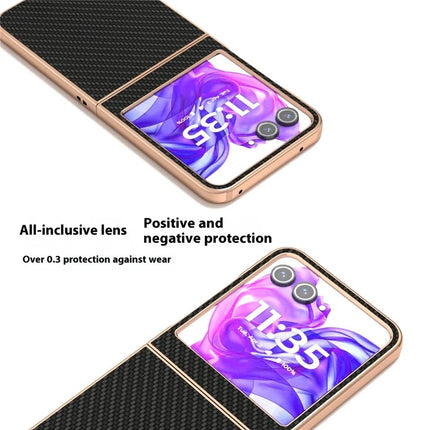 For Motorola Razr 50 5G Case Electroplating Phone Cover Carbon Fiber Texture PU+TPU Protective Case
