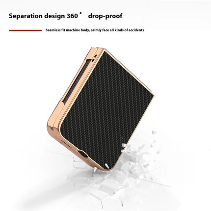 For Motorola Razr 50 5G Case Electroplating Phone Cover Carbon Fiber Texture PU+TPU Protective Case