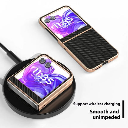For Motorola Razr 50 5G Case Electroplating Phone Cover Carbon Fiber Texture PU+TPU Protective Case