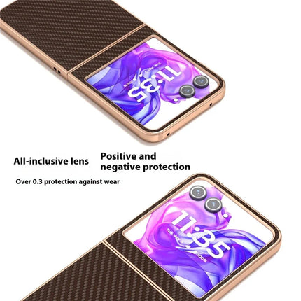 For Motorola Razr 50 5G Case Electroplating Phone Cover Carbon Fiber Texture PU+TPU Protective Case