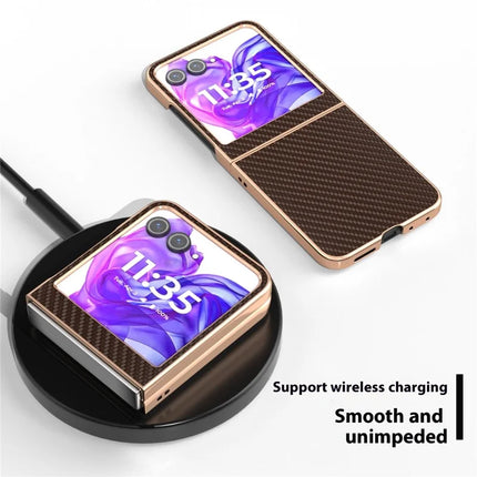 For Motorola Razr 50 5G Case Electroplating Phone Cover Carbon Fiber Texture PU+TPU Protective Case