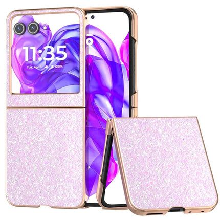 For Motorola Razr 50 5G Case Electroplating Phone Cover Colored Glitter Design PU+TPU Protective Case - Gradient Pink