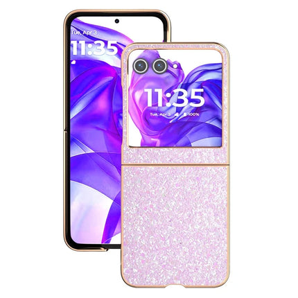 For Motorola Razr 50 5G Case Electroplating Phone Cover Colored Glitter Design PU+TPU Protective Case