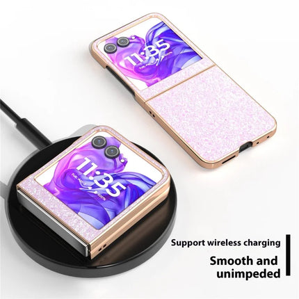 For Motorola Razr 50 5G Case Electroplating Phone Cover Colored Glitter Design PU+TPU Protective Case