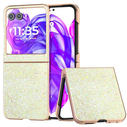 For Motorola Razr 50 5G Case Electroplating Phone Cover Colored Glitter Design PU+TPU Protective Case - Amber Yellow