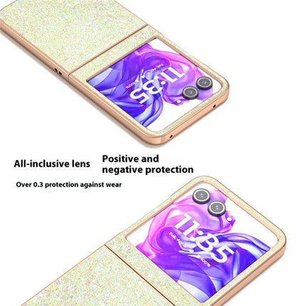 For Motorola Razr 50 5G Case Electroplating Phone Cover Colored Glitter Design PU+TPU Protective Case