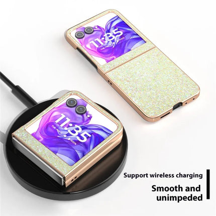For Motorola Razr 50 5G Case Electroplating Phone Cover Colored Glitter Design PU+TPU Protective Case