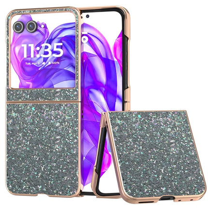 For Motorola Razr 50 5G Case Electroplating Phone Cover Colored Glitter Design PU+TPU Protective Case - Rock Pine Green