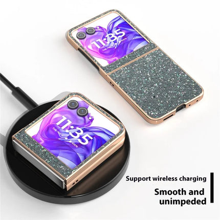 For Motorola Razr 50 5G Case Electroplating Phone Cover Colored Glitter Design PU+TPU Protective Case