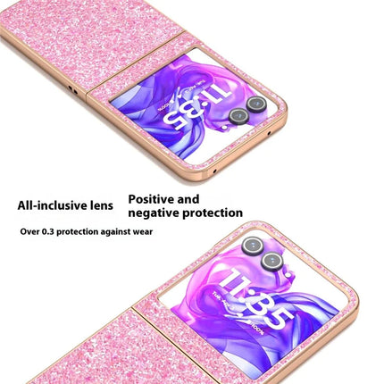 For Motorola Razr 50 5G Case Electroplating Phone Cover Colored Glitter Design PU+TPU Protective Case