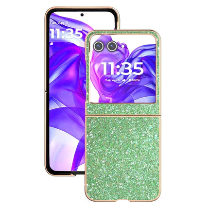 For Motorola Razr 50 5G Case Electroplating Phone Cover Colored Glitter Design PU+TPU Protective Case