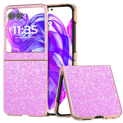 For Motorola Razr 50 5G Case Electroplating Phone Cover Colored Glitter Design PU+TPU Protective Case - Barbie Pink