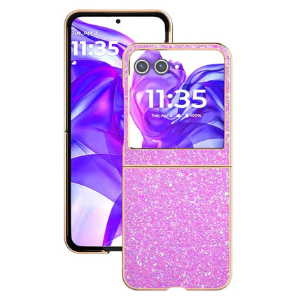 For Motorola Razr 50 5G Case Electroplating Phone Cover Colored Glitter Design PU+TPU Protective Case