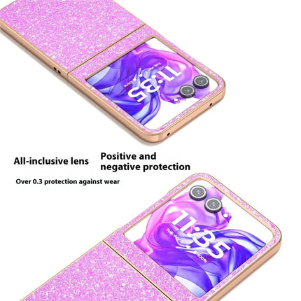 For Motorola Razr 50 5G Case Electroplating Phone Cover Colored Glitter Design PU+TPU Protective Case