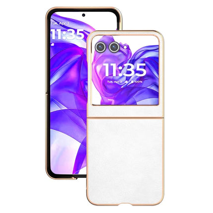 For Motorola Razr 50 5G Case Electroplating Phone Cover PU Leather+TPU Litchi Texture Case
