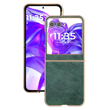 For Motorola Razr 50 5G Case Electroplating Phone Cover PU Leather+TPU Litchi Texture Case