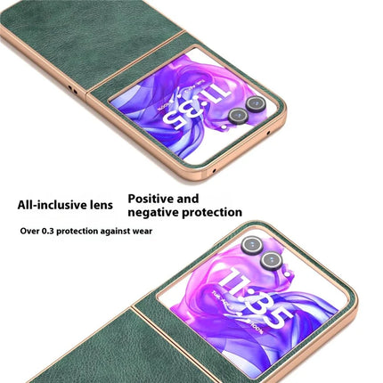 For Motorola Razr 50 5G Case Electroplating Phone Cover PU Leather+TPU Litchi Texture Case