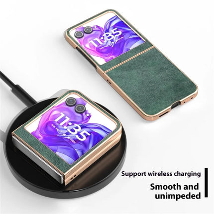 For Motorola Razr 50 5G Case Electroplating Phone Cover PU Leather+TPU Litchi Texture Case
