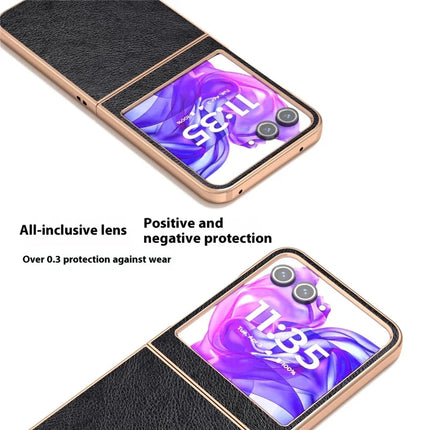 For Motorola Razr 50 5G Case Electroplating Phone Cover PU Leather+TPU Litchi Texture Case