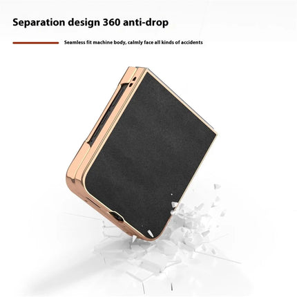 For Motorola Razr 50 5G Case Electroplating Phone Cover Cowhide Texture PU+TPU Protective Case