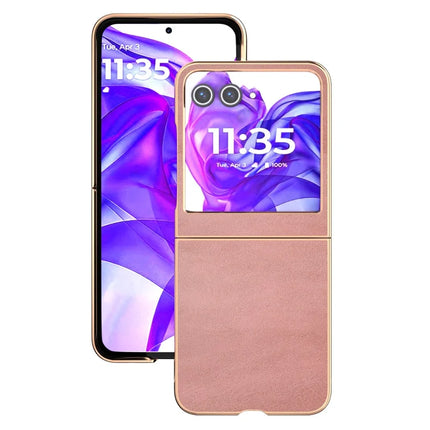 For Motorola Razr 50 5G Case Electroplating Phone Cover Cowhide Texture PU+TPU Protective Case