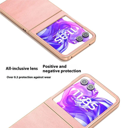 For Motorola Razr 50 5G Case Electroplating Phone Cover Cowhide Texture PU+TPU Protective Case