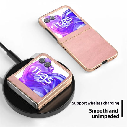 For Motorola Razr 50 5G Case Electroplating Phone Cover Cowhide Texture PU+TPU Protective Case