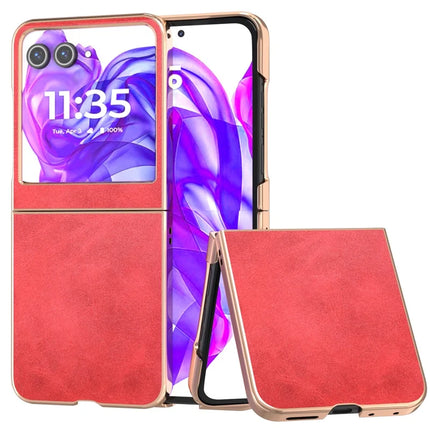 For Motorola Razr 50 5G Case Electroplating Phone Cover Cowhide Texture PU+TPU Protective Case - Red