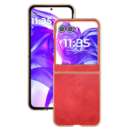 For Motorola Razr 50 5G Case Electroplating Phone Cover Cowhide Texture PU+TPU Protective Case