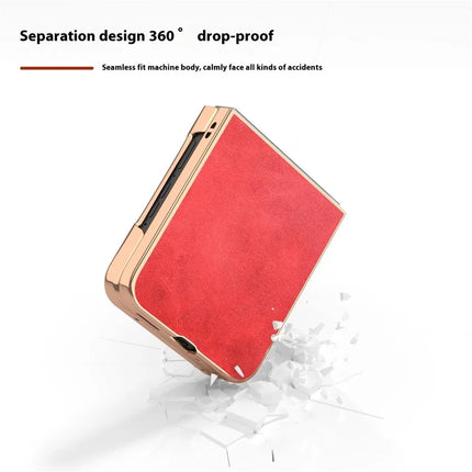 For Motorola Razr 50 5G Case Electroplating Phone Cover Cowhide Texture PU+TPU Protective Case