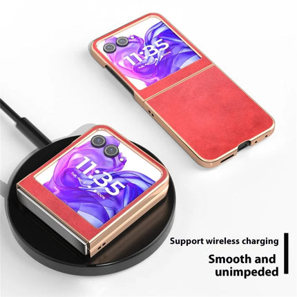 For Motorola Razr 50 5G Case Electroplating Phone Cover Cowhide Texture PU+TPU Protective Case