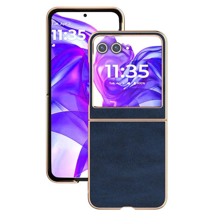 For Motorola Razr 50 5G Case Electroplating Phone Cover Cowhide Texture PU+TPU Protective Case