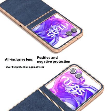 For Motorola Razr 50 5G Case Electroplating Phone Cover Cowhide Texture PU+TPU Protective Case