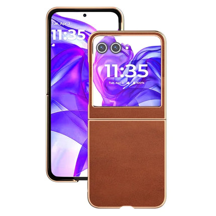 For Motorola Razr 50 5G Case Electroplating Phone Cover Cowhide Texture PU+TPU Protective Case