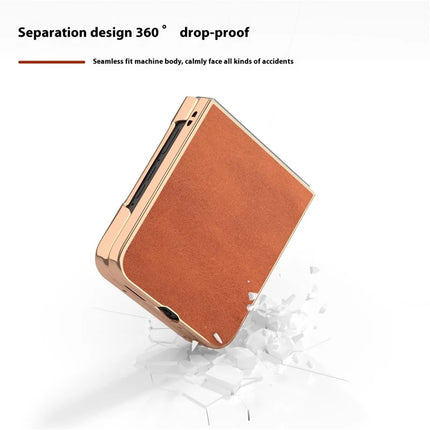 For Motorola Razr 50 5G Case Electroplating Phone Cover Cowhide Texture PU+TPU Protective Case