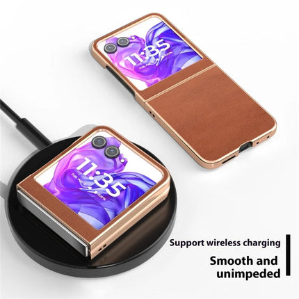 For Motorola Razr 50 5G Case Electroplating Phone Cover Cowhide Texture PU+TPU Protective Case