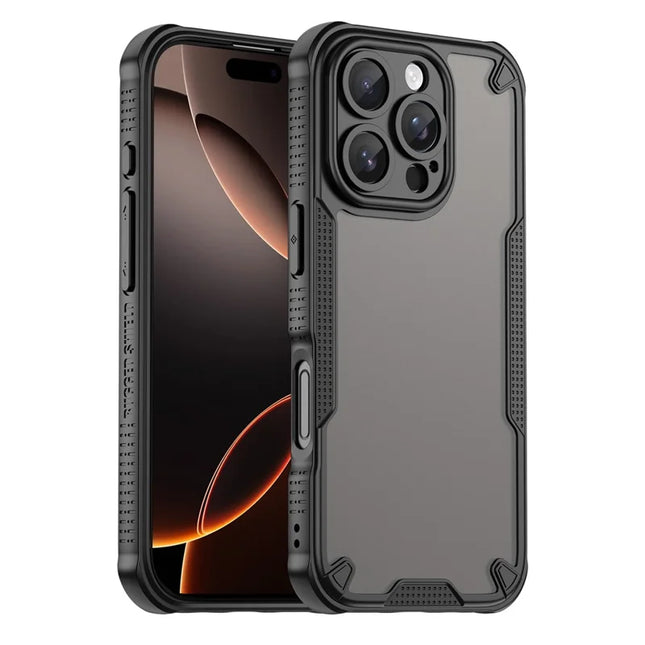Armor Series For iPhone 16 Pro Max Case PC+TPU Semi-Transparent Frosted Finish Protective Phone Cover - Black