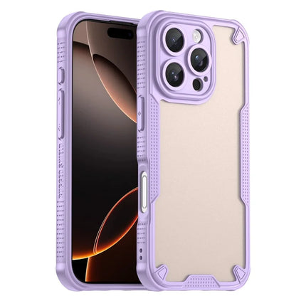 Armor Series For iPhone 16 Pro Max Case PC+TPU Semi-Transparent Frosted Finish Protective Phone Cover - Purple