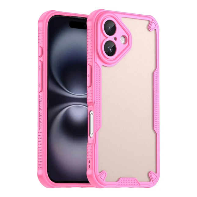 Armor Series For iPhone 16 Plus Case PC+TPU Semi-Transparent Frosted Finish Protective Phone Cover - Pink