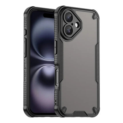 Armor Series For iPhone 16 Plus Case PC+TPU Semi-Transparent Frosted Finish Protective Phone Cover - Black