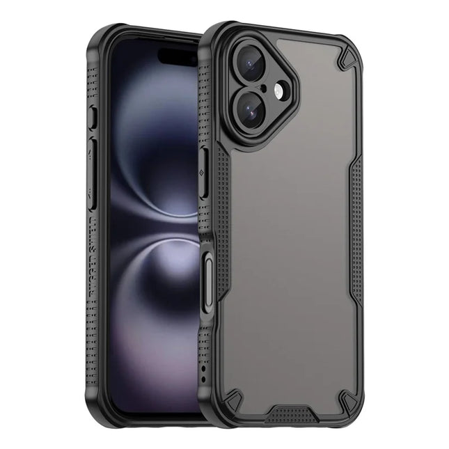 Armor Series For iPhone 16 Plus Case PC+TPU Semi-Transparent Frosted Finish Protective Phone Cover - Black
