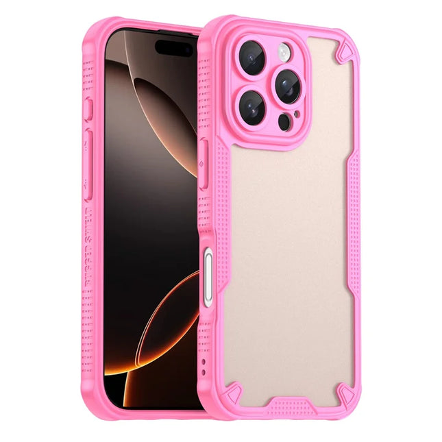 Armor Series For iPhone 16 Pro Case PC+TPU Semi-Transparent Frosted Finish Protective Phone Cover - Pink