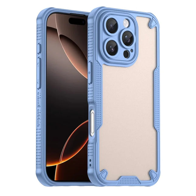 Armor Series For iPhone 16 Pro Case PC+TPU Semi-Transparent Frosted Finish Protective Phone Cover - Blue