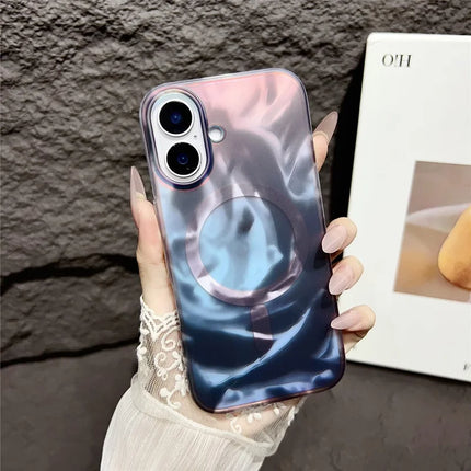For iPhone 16 Case Compatible with MagSafe Ink Painting IMD PC+TPU Phone Cover - Black