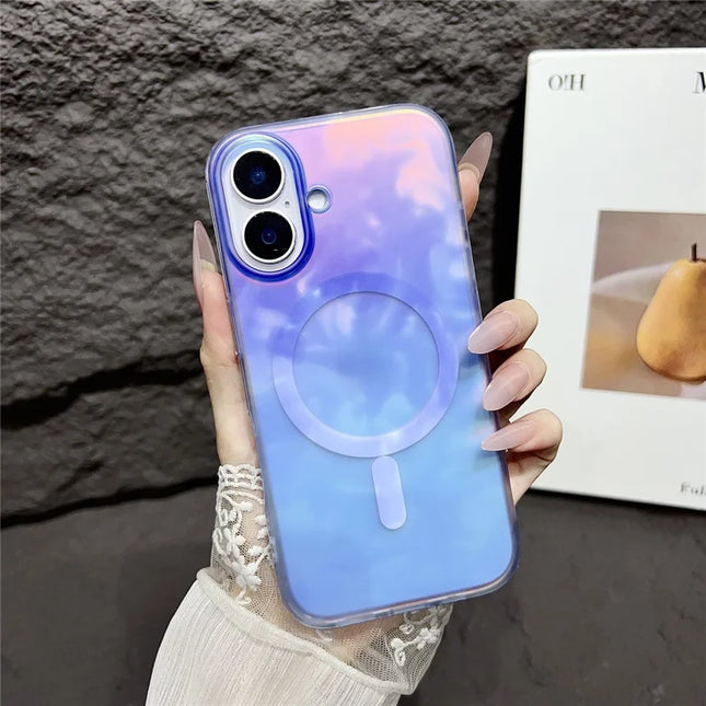 For iPhone 16 Plus Case Compatible with MagSafe Ink Painting IMD PC+TPU Phone Cover - Blue