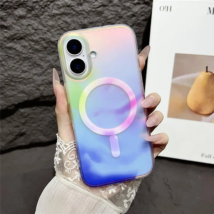 For iPhone 16 Plus Case Compatible with MagSafe Ink Painting IMD PC+TPU Phone Cover - Colorful