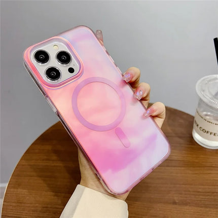 For iPhone 16 Pro Max Case Compatible with MagSafe Ink Painting IMD PC+TPU Phone Cover - Pink