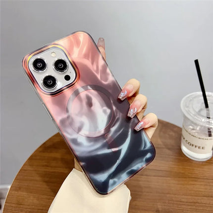 For iPhone 16 Pro Max Case Compatible with MagSafe Ink Painting IMD PC+TPU Phone Cover - Black